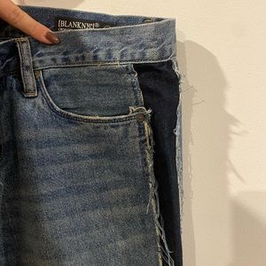 Blank NYC blue Girlfriend Crop jeans with fringe down legs